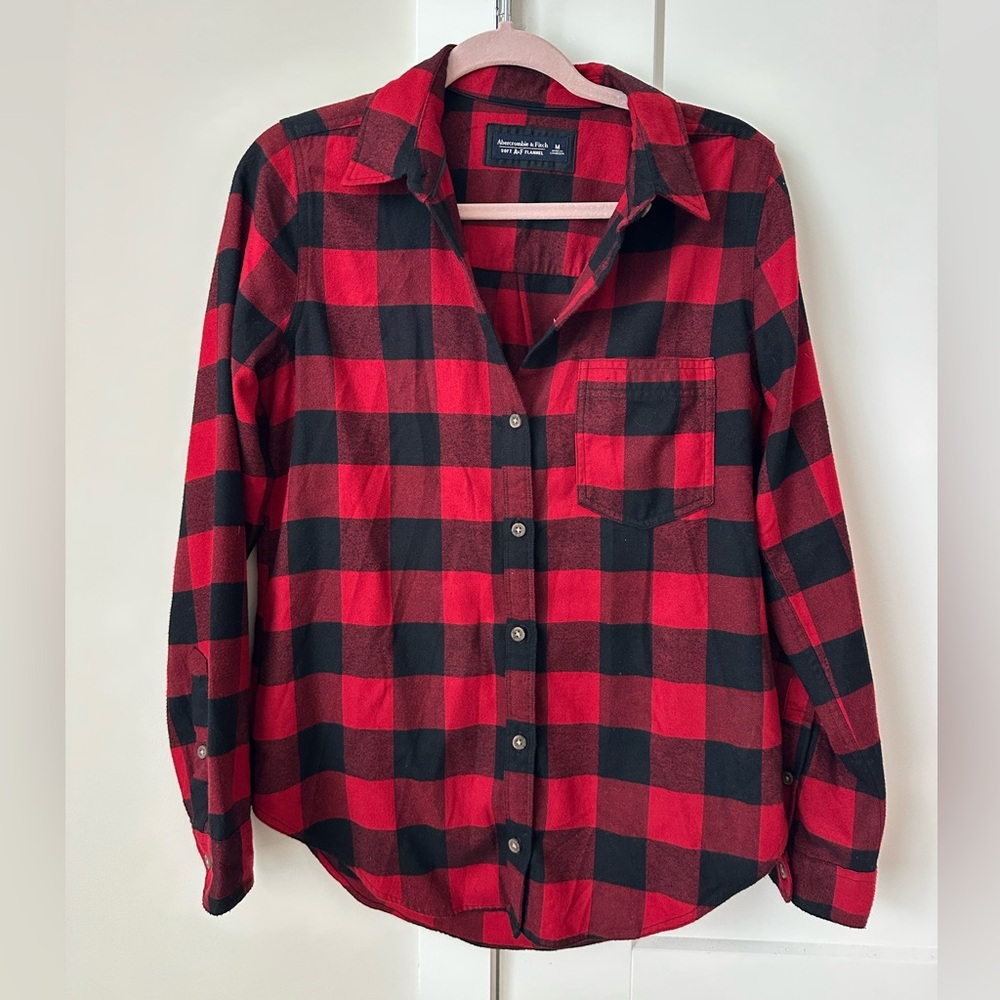 Abercrombie & Fitch Red and Black Plaid Flannel Shirt